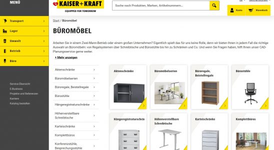 Kaiser+Kraft bietet eine grosse Auswahl an (ergonomischen) Büromöbeln an. Abbildung: Screenshot Redaktion