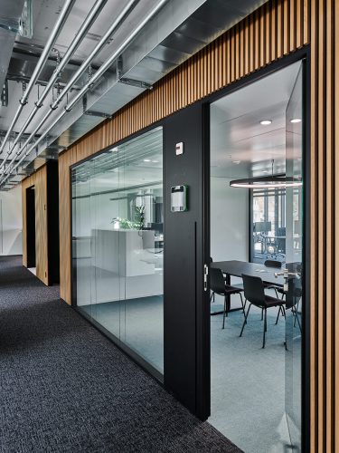 Ebenfalls Teil der Begegnungszone im Open Space sind Sitzungszimmer und Besprechungsmöglichkeiten. Abbildung: Mint Architecture