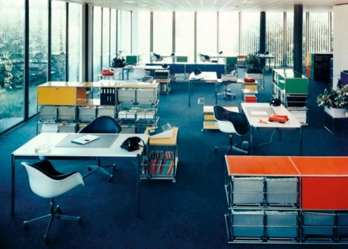 Moderne Ausstattung immer im Blick: USM-Büropavillon im Schweizerischen Münsingen (1965). Abbildung: USM 