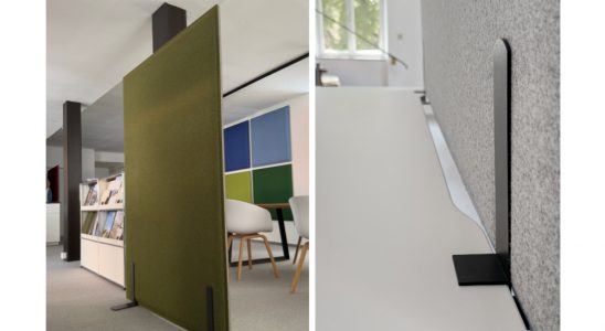 Mobile Stellwände und Tischaufsätze können zu einer besseren Raumakustik beitragen. Abbildung: Baur Akustik