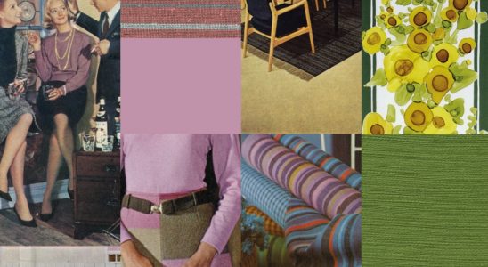Eine Collage aus Anzeigen und Stoffen des Unternehmens der zwischen den Jahren 1959–1966. Abbildung: Création Baumann