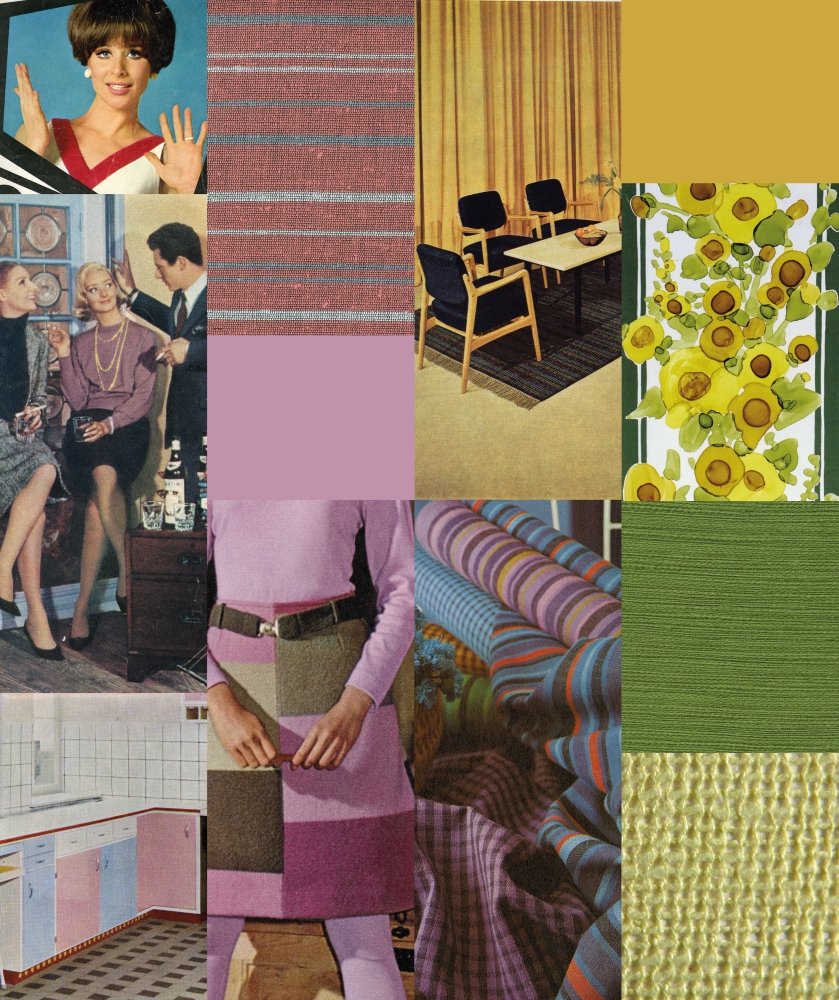 Eine Collage aus Anzeigen und Stoffen des Unternehmens der zwischen den Jahren 1959–1966. Abbildung: Création Baumann